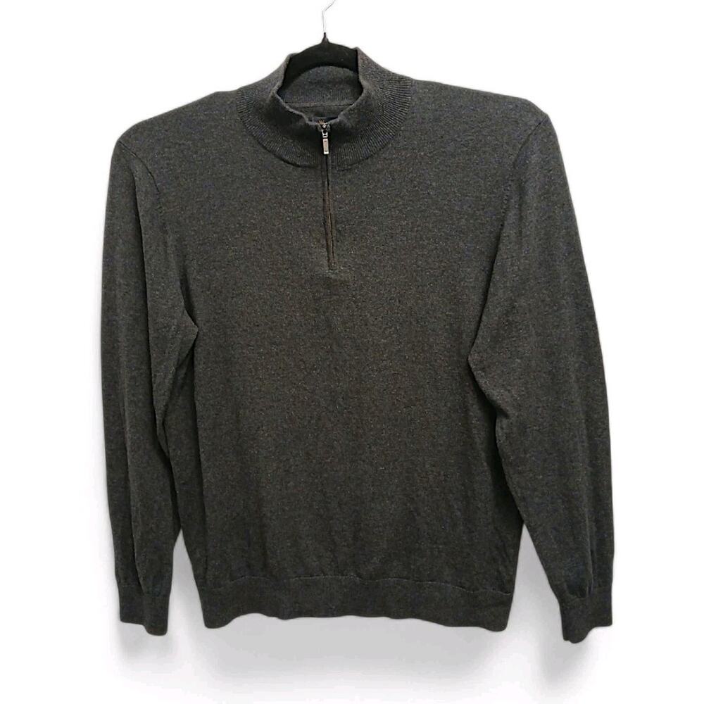 WALLIN & BROS Quarter 1/4 Zip Long Sleeve Sweater Sz XL Charcoal Grey Knit Luxe